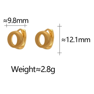 Detail of 18K gold plated brushed oval earrings showing 12.1mm height and 9.8mm width