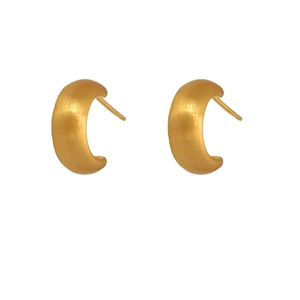 Elegant gold-plated geometric C-shaped hoop earrings with a matte brushed metal finish