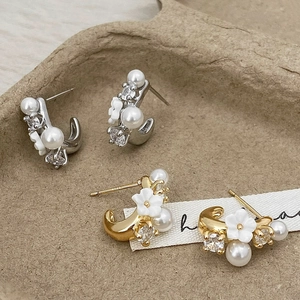 Vintage Blumen Ohrstecker Mit Künstlichen Künstliche Perlen Zirkon Und 925 Sterling Silber Ohrstecker Eleganter Damenschmuck