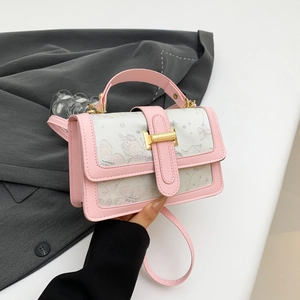 Women Fashion Crossbody Handbag PU Leather Embroidery Small Square Bag With Top Handle And H-Shaped Metal Buckle Elegant Shoulder Bag