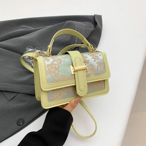 Green fashion crossbody bag with elegant Chinese embroidery and metal clasp detail