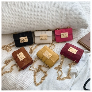 Mini suede chain flap bags in six colors with metallic locks for daily commute styling