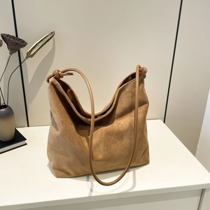 Women Retro Frosted PU Leather Large Capacity Tote Bag Minimalist Hobo Shoulder Bag With Knot Detail Commuting Handbag