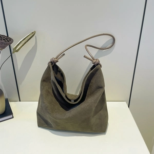 Large olive green matte tote bag with knotted handles for women's daily commute and leisure