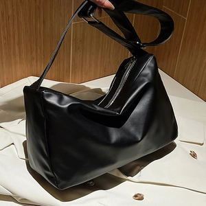 Women Fashion Soft PU Leather Large Capacity Shoulder Hobo Bag Minimalist Slouchy Tote Bag For Daily Office Travel