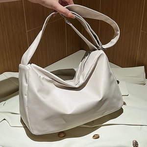 Chic creamy white soft PU leather hobo shoulder bag with adjustable strap and metal zipper