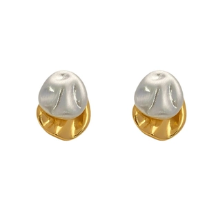 Minimalist irregular geometric stud earrings with gold plating and matte silver finish
