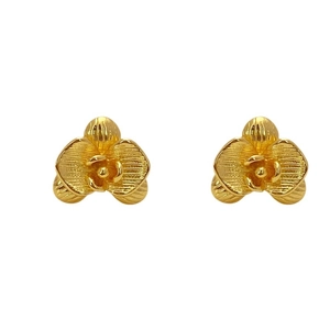 Elegant gold orchid flower earrings with vintage brushed metal texture on white background