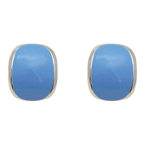 Elegant light blue enamel stud earrings with silver geometric oval frame for women