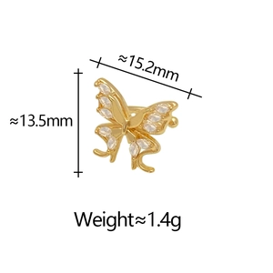 Detail view of butterfly ear cuff with marquise zircon stones and dimension markings