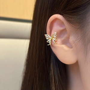 Elegant gold butterfly ear cuff featuring shimmering white zircon stones for women