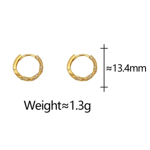 Detail view of 13.4mm gold-plated twist earrings with micro-inlaid cubic zirconia