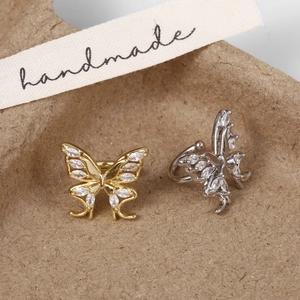 Elegant butterfly ear cuffs with sparkling cubic zirconia in gold and silver finish
