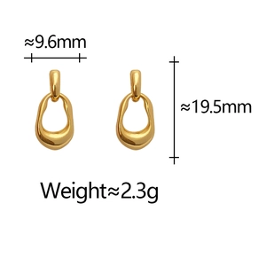 Minimalist gold irregular oval earrings with polished finish and product dimensions