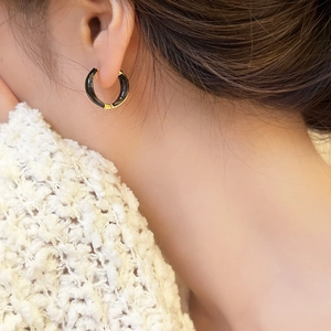 French vintage avocado green hoop earrings with gold plating and colorful enamel finish