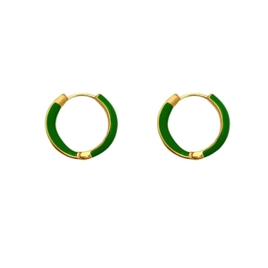 French retro avocado green enamel hoop earrings with high-quality gold plating