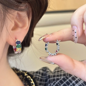 Colorful Zircon C Hoop Earrings Copper Gold Plated With 925 Sterling Silver Earring Post Fashion Jewelry For Women