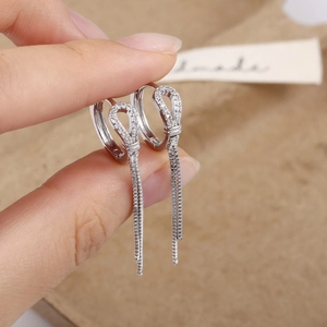 Horshoe zircon long tassel earrings in S925 silver finish for a minimalist style