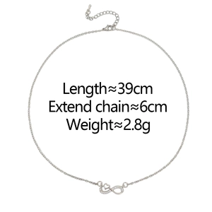 Détails du collier pendentif cœur infini en argent avec spécifications de longueur