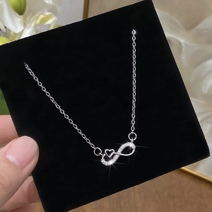 Collier Pendentif Cœur Infini Cuivre Zircon Incrusté Bijoux Minimalistes Pour Femmes Chaîne Clavicule Élégante Romantique