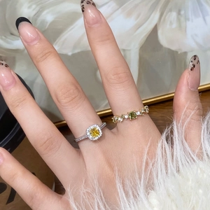 Copper Square Zircon Adjustable Ring Vintage Light Luxury Halo Design Fashion Hand Jewelry For Women