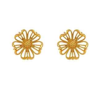 Elegant gold hollow flower stud earrings with minimalist eight-petal symmetry design