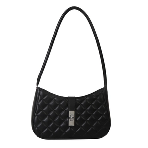 Sac sous le bras matelassé chic en similicuir noir avec fermoir rectangulaire argenté