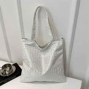 White crocodile pattern large capacity tote bag minimalist shoulder bag for women