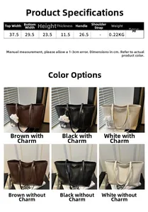 Detailed size chart for the PU leather tote bag with dimensions and weight info