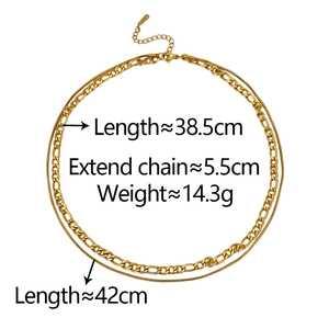 Double-layered golden titanium steel necklace with Figaro chain and snake bone design