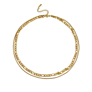 Gold-plated layered necklace featuring a Figaro chain and sleek snake chain with clasp