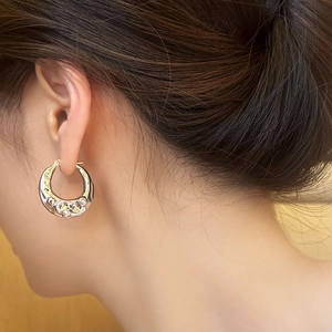 Irregular Lava Texture Hoop Earrings With 925 Sterling Silver Earring Post Faux Artificial Pearl French Vintage Style Women Jewelry