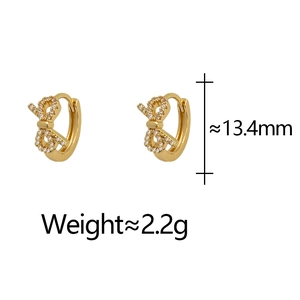 Detailed view of bow earrings with pavé cubic zirconia measuring 13.4mm in height