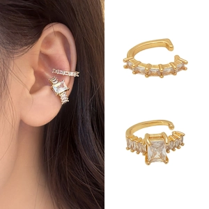 Elégantes Boucles D Oreilles Ear Cuffs En Cuivre Non Percées En Forme De C Avec Zircon Rectangulaire Bijoux Pour Femmes