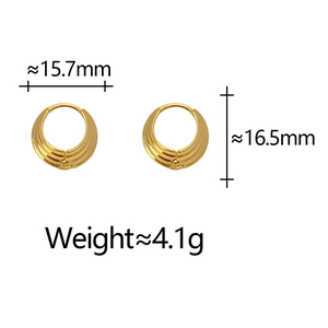 Detailed size view of gold geometric hoop earrings with triple-layered ribbed texture