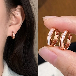 Créoles Minimalistes En Argent Fin 925 Plaqué Or Rose Avec Incrustation De Nacre Coquillage Bijoux Géométriques Pour Femmes