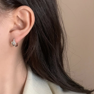 French vintage silver hoop earrings with delicate micro-pave cubic zirconia crystals