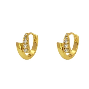 Classic gold hoop earrings with sparkling zircon crystals in a minimalist French style