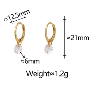 Detailed view of French vintage gold-plated round zircon earrings with specific size measurements