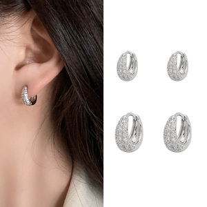 Minimalist S925 silver hoop earrings with micro-pave cubic zirconia inlay for women
