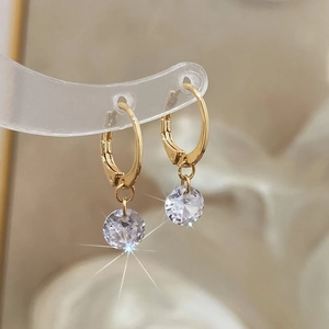 French vintage gold plated leverback earrings with sparkling round cubic zirconia stones