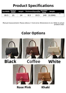 Detailed size specification and multi-color options for embossed faux leather handbag