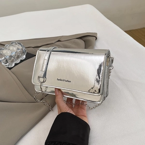 Fashion Mirror Patent Leather Chain Square Shoulder Bag Women Street Style Small Crossbody Handbag With Letters Flap Bag