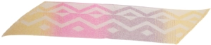 Detail of colorful geometric diamond pattern on thick winter knit shawl with soft fringes