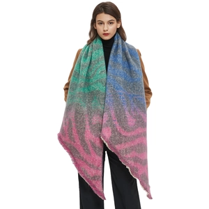 Colorful zebra print pashmina shawl with fringe edge for autumn winter fashion styles