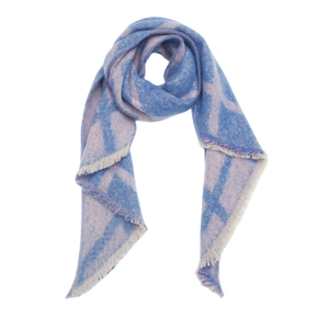 Détail du tissage à carreaux bleu clair et rose avec de fines franges courtes aux bords