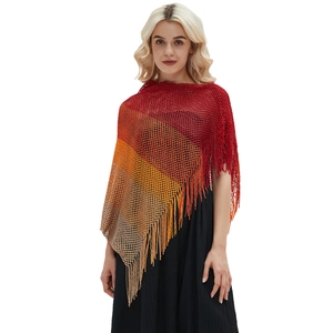 Lightweight gradient knit shawl with boho fringe and hollow mesh design for summer sun protection
