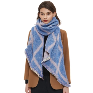 Écharpe À Carreaux Chaude D'Hiver Femme Long Châle Polyester Brossé Épais Confortable Chauffe-Cou Mode Franges