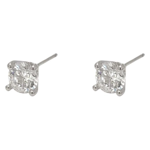 Minimalist silver four-prong stud earrings with brilliant round AAA cubic zirconia stones