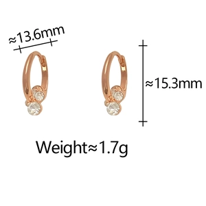 Detailed view of rose gold hoop earrings with sparkling zircons and exact measurements
